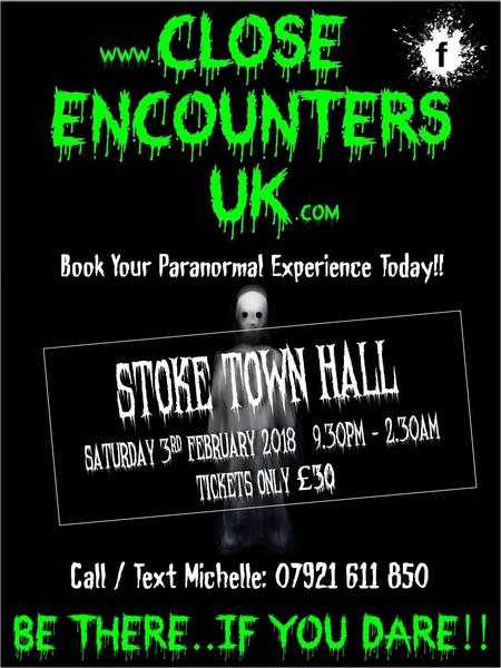 GHOST HUNT - STOKE TOWN HALL .... 3rd February 2018 - ONLY 30
