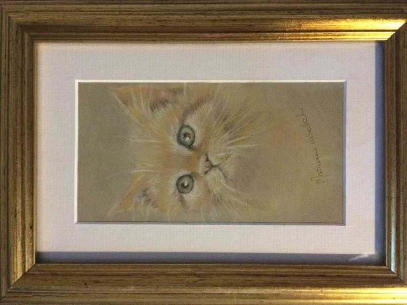 Ginger Kitten in Pastels with Gold Frame