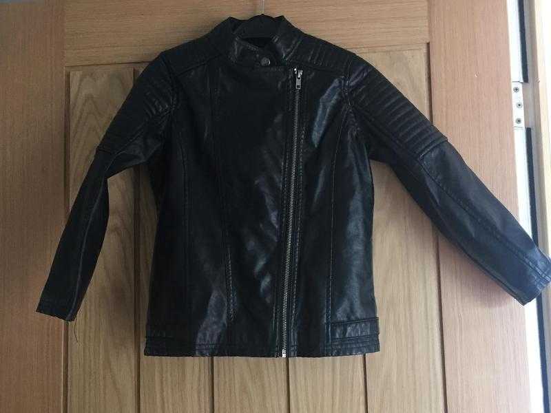 Girls Black Leather Look Biker Style Jacket