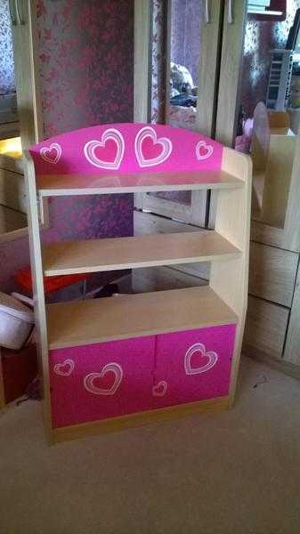 Girls pink and pine shelving unit and floor unit