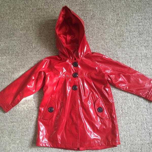 Girls Red Hooded Rain Mac Jacket Age 4 - 5 - (Childrens  Kids Clothing)