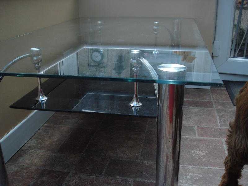 Glass and chrome oblong coffee table