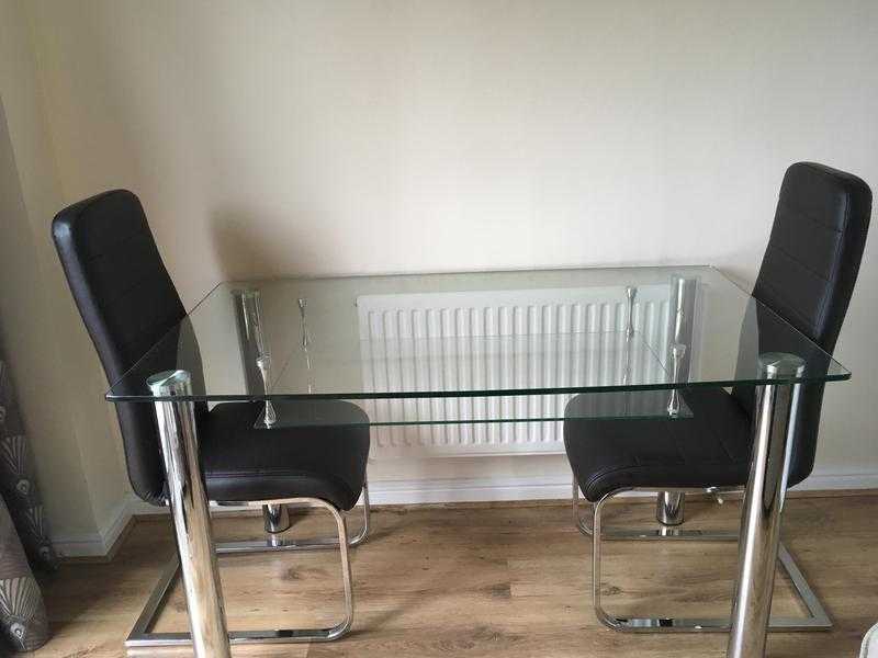 GLASS DINING TABLE AND 2 CHAIRS