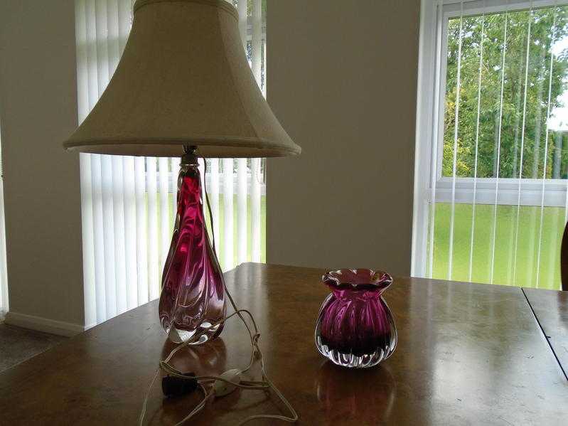 Glass table lamp, shade and bowl