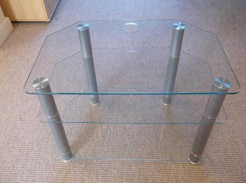 Glass TV stand  TV unit with brushed steel legs