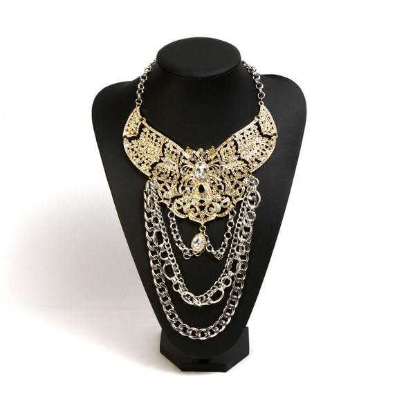 Gold and Silver colored Rhinestone Fashion Jewellery Statement Necklace Choker at kode-store on ebay