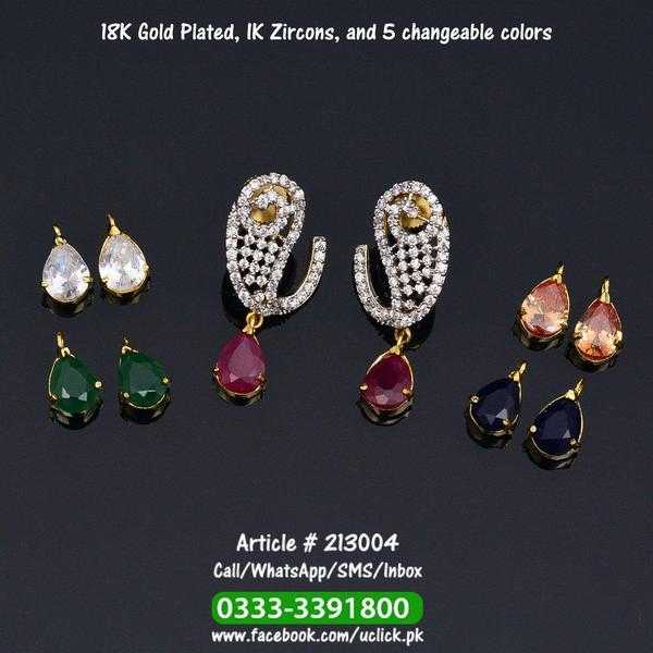 Gold Platd Ear Rings Multi Color with 5 Changeable Colors and American Diamonds