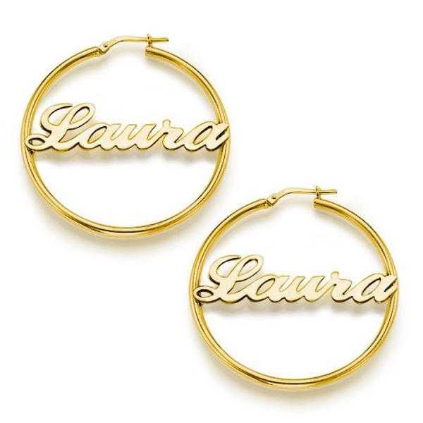 Gold plated earings pair with personalised name option- personalised gold plated silver hoop earings