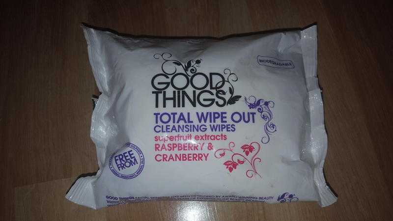 Good things biodegradable facial cleansing wipes 25 pack unopened suitable for vegans.