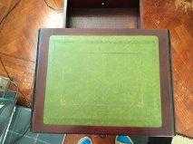 Gorgeous Antique Side table One Drawer Green And Gold Leather Top, Extendable