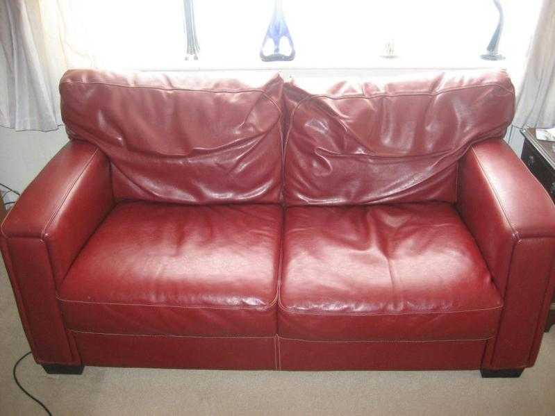 Gorgeous Dark Red Leather Sofa VGC