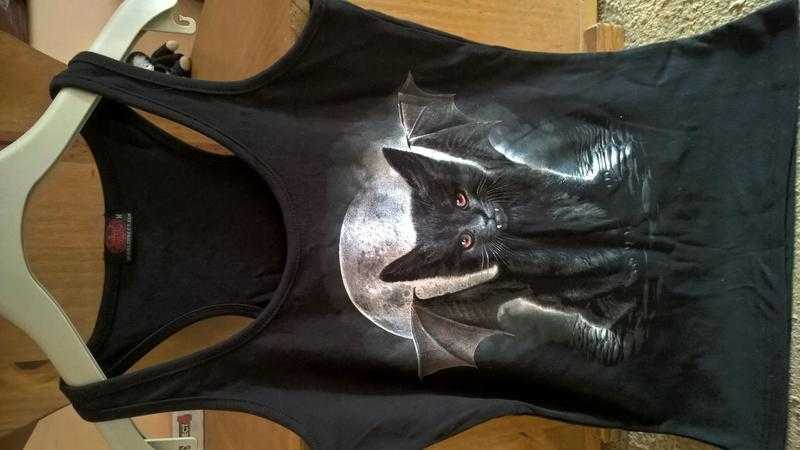 gothic black cat vest top