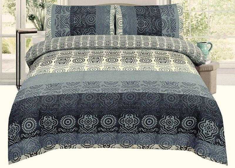 Graphic Print Silver Blue Oriental Duvet Cover amp Pillowcases Set