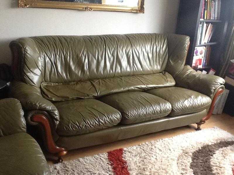 Green Leather 3 amp 2 Seater sofas