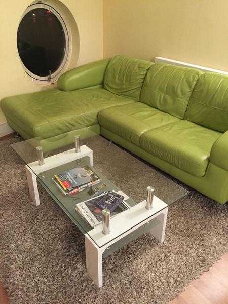 Green leather corner sofa for sale