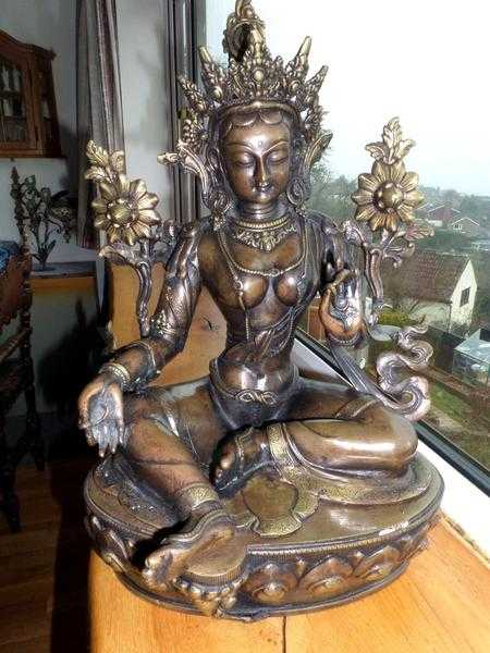 Green Tara - Authentic Nepalese Copper Statue.