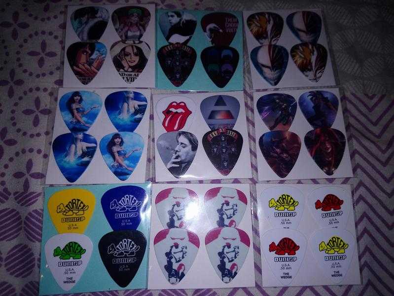 Guitar plectrum sets, 4 per set, many different ones to choose from, double sided. 3.