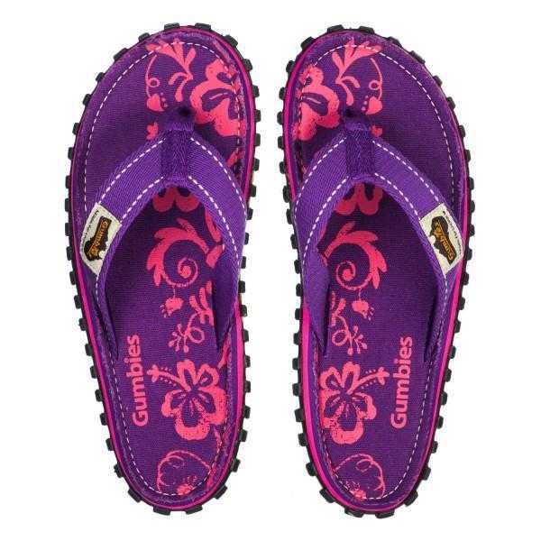 Gumbies - Islander Canvas Flip Flops Purple Hibiscus