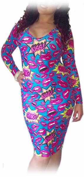 Gwisg - Beautiful V neck Dress OMG Pink Turquoise  - Made to order