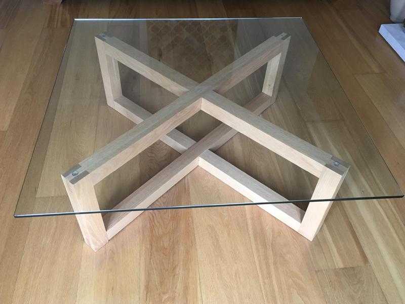 Habitat Large Oak and Glass Coffee Table 100cm x 100cm VGC m