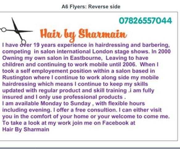 Hair by Sharmain mobile hairdresser working between Worthing amp Bognor