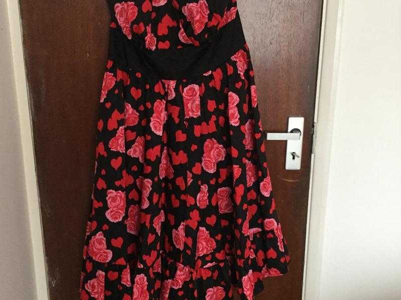 Halter neck hearts and roses red and black dress