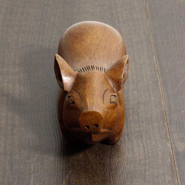 Hand Carved Wood Pig With Secret Compartment - Trinket Box