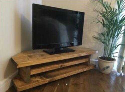 HANDMADE NEW FOREST CHUNKY RUSTIC TV AUDIO DVD CORNER UNIT Medium Oak Stain Solid Wood 100 x 40 x 33