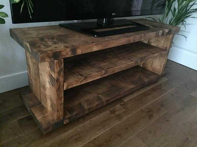 HANDMADE NEW FOREST CHUNKY RUSTIC TV AUDIO DVD UNIT MK2 Dark Oak Stain Solid Wood 120 x 40 x 50cm