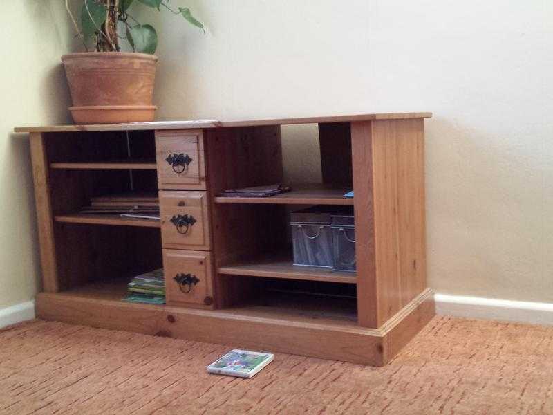 Handmade wooden TV-STAND, 127cm(L)65cm(H), Solid pine wood with cast iron handles, in good shape