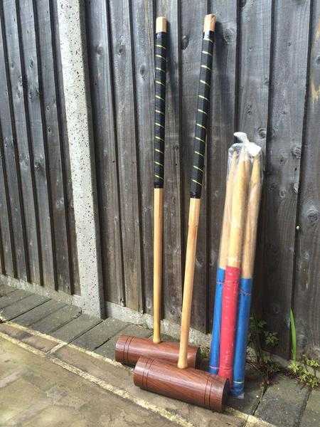 Hard wood garden croquet mallets and stakes - NEW