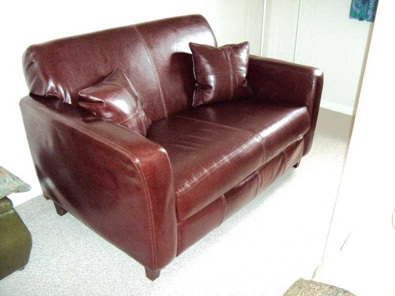 Hayward Dark Brown Leather Two Seater Club Style Sofa - As New