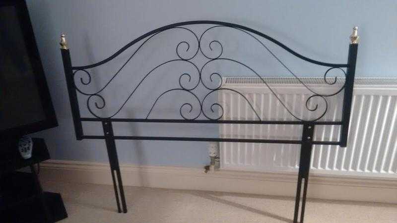 HEADBOARD. BLACK METAL WITH GOLD KNOBS