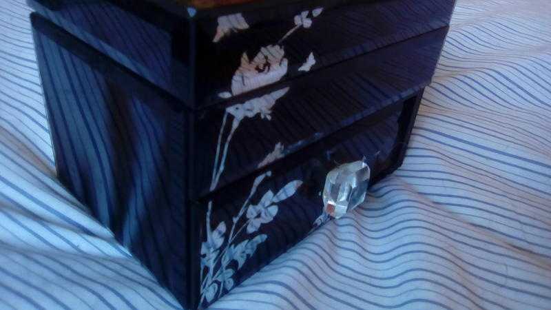 Heavy black glass florel jewlery box