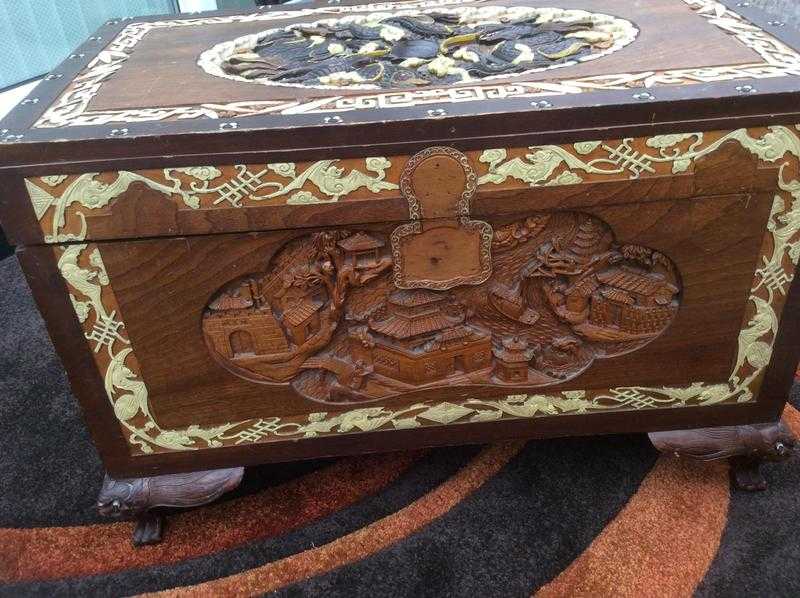 HEIRLOOM ORNATELY CARVED ASIAN  ORIENTAL WOODEN CHEST