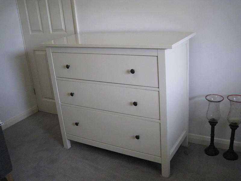 Hemnes solid white chest 3 drawers and 2 drawers bedside table