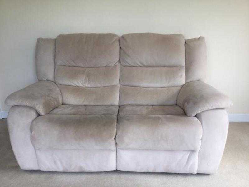 High backed two seat beige sofa  couch with footrests