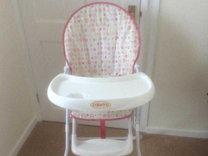 High chair- Cosatto White With Pink Pattern