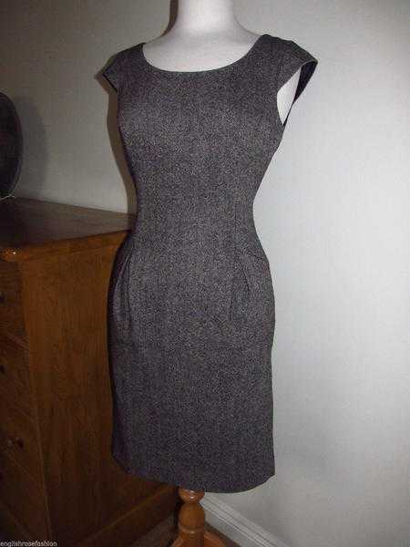 Hobbs Black Ivory Wool amp Silk Mix Tweed Dress UK 10 (ORIGINAL) FREE POSTAGE