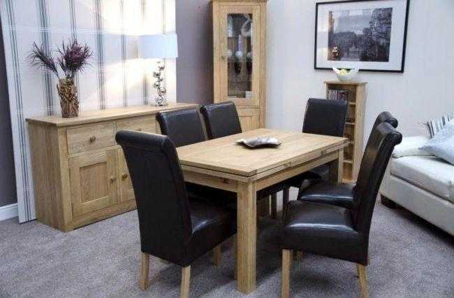 Homestyle GB Elegance Oak Dining Set - Medium Draw Leaf with 6 Louisa Brown Leather Chairs