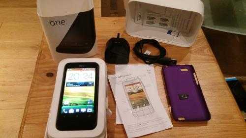 HTC ONE V WITH BOX, CHARGER, CASE AND MEMORY CARD