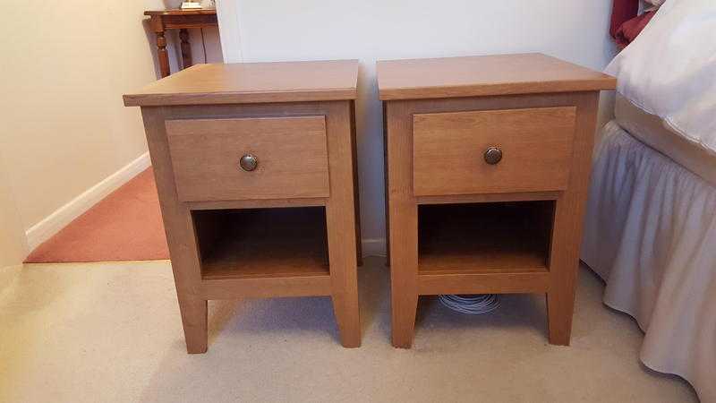 Hygena solid cherry wood bedside tables and matching chest of drawers