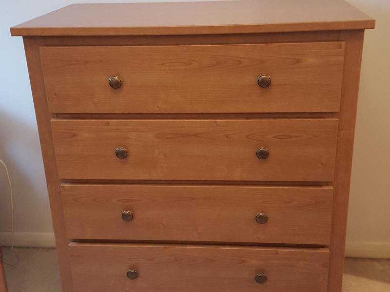 Hygena solid cherry wood chest of drawers and 2 matching beside tables