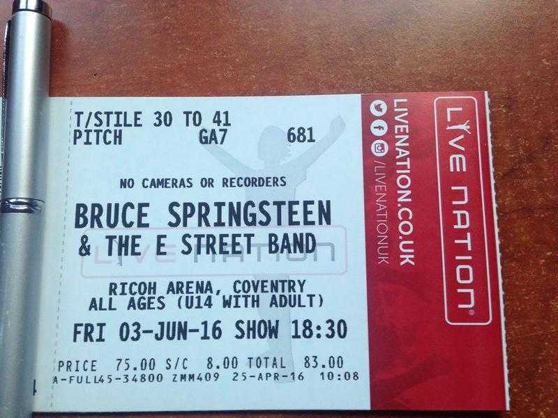 I Sell a pen  free BRUCE SPRINGSTEEN ticket COVENTRY 3 JUN standing