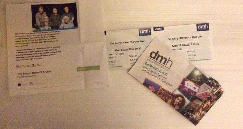 I039m sorry I haven039t got a clue comedy tickets x 2 DMH