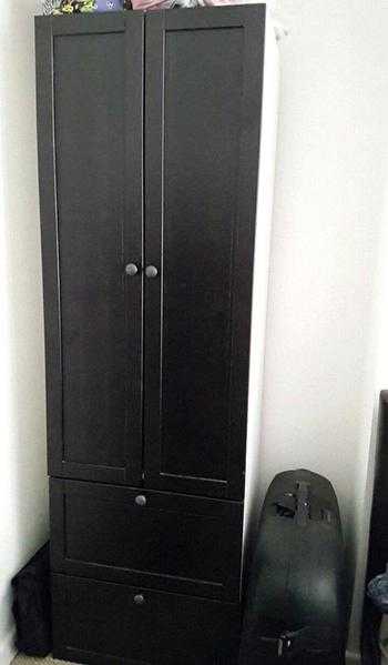 Ikea Hemnes Single 2 Door Wardrobe with 2 Large Bottom Drawers - Black-Brown - BEDMINSTER, BRISTOL