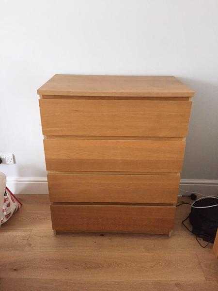 Ikea Malm chest of 4 drawers Oak colour