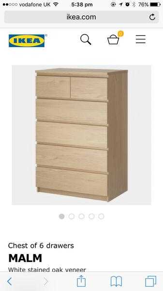 Ikea Malm Chest of 6 Drawers unit oak