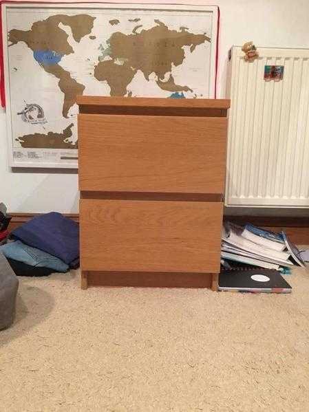 IKEA malm oak effect bedside drawers