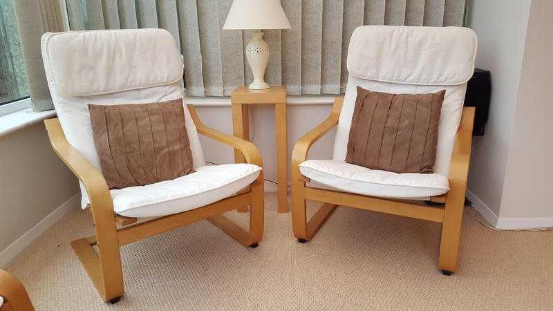 IKEA Poang Cream Armchairs x 3 and matching Footstool